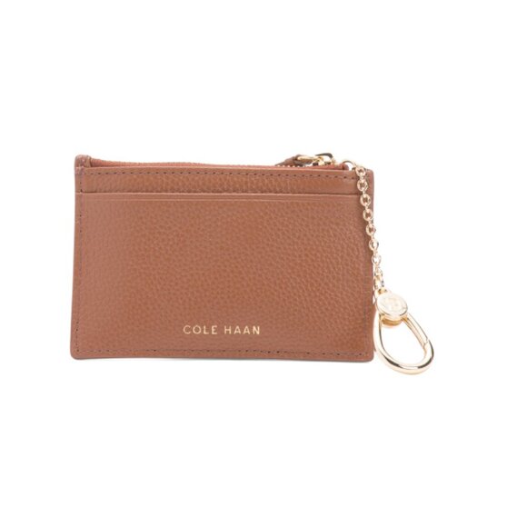 COLE HAAN British Tan Leather Card Case With Zipper - Picture 1 of 1
